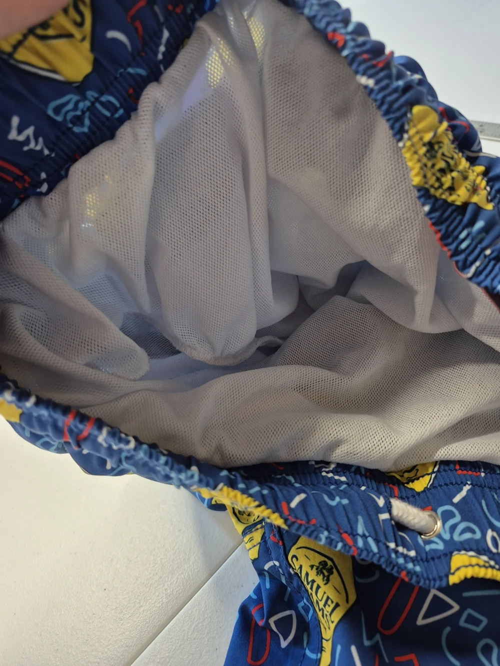 Men's Blue Swim Trunks with Yellow Can Print - Samuel Adams Inspired 4433/6